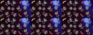 Kahverengi, siyah ve mavi renklerde. Raster illüstrasyonu. Kahverengi, siyah ve mavi papatyalardan oluşan bir desen..