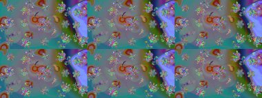 Soyut etnik raster çizim kalıbı. Kabile sanatı boho baskısı, klasik çiçek arkaplanı. Arkaplan dokusu, duvar kağıdı, mavi renkli çiçek teması.