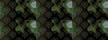 Siyah, gri ve yeşil arka planda. Tekstil, kumaş, ambalaj, hatıra defteri için hoş bir çiçek arkaplanı. Çocuksu tasarım. Elle çizilmiş karalama çiçekleri ile pürüzsüz desen.