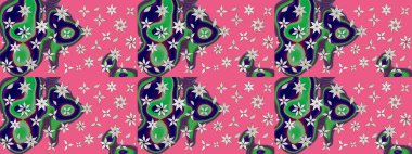 Raster düz çiçek çizim deseni. Hediye ambalaj kağıdı, tebrik kartları, posterler ve pankart tasarımı. Pembe renkte çiçekler.