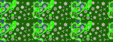 Yeşil renkli etnik çiçeklerle süslenmiş zarif bir eskiz şekli. Raster Çiçek İllüstrasyon Şirin Tekstil.