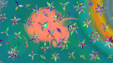 Raster illüstrasyonu. Mavi renkli çiçekler. Çiçek süslemeli çizim deseni.