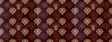 Kahverengi, mor ve bej renklerdeki altın desenli altın elementler. Kusursuz altın desen. Raster doğulu süsü.