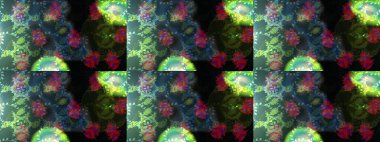 Raster illüstrasyonu. Yeşil ve mavi renkli kar taneleri. Yılbaşı Biçimi.