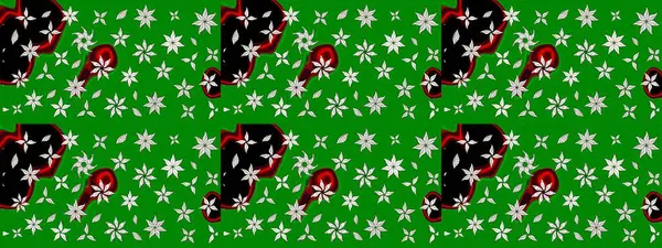 Asya tekstil tarzında. Yeşil renkli çiçekler. Raster illüstrasyonu. Çiçek desenli çizim. Raster illüstrasyonu.