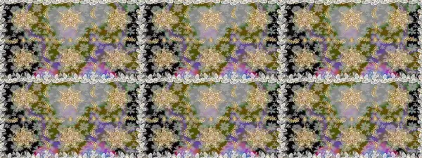 El yapımı dekoratif çerçeve, albüm kapağı, tebrik kartı, klasik Art deco tarzı. Raster soyut çiçek çelengi altın karalama fantezi yaprakları ve gri renkli çiçekler.