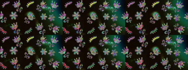 Küçük çiçekteki sevimli çiçek deseni. Raster deseni. Siyah, yeşil ve gri renklerde yaz çiçekleri. Raster illüstrasyonu.