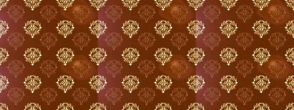 Barok tarzında altın çiçek süsü. Damask arkaplanı tekerrür ediyor. Kahverengi, bej ve sarı renklerde altın element. Antika altın tekrarlanabilir duvar kağıdı.