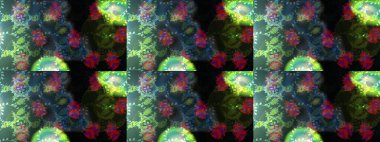 Raster illüstrasyonu. Yeşil ve mavi renkli kar taneleri. Yılbaşı Biçimi.