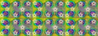 Yeşil, sarı ve nötr kar tanelerinden izole edilmiş. Renkli kar taneleri Raster çizimi. Güzel kış süsleri..