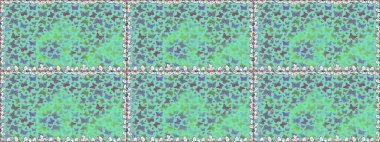 Raster illüstrasyonu. Tekstil, duvar kâğıtları, web sayfası arkaplanları ve yüzey dokuları için mükemmel. Mavi renklerdeki renkli kelebeklerin kusursuz arka planı.