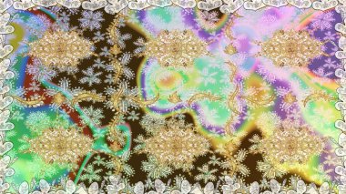 Raster oryantal süs. Altın elementlerle nötr renklerde altın desen. Geleneksel klasik altın desen. Barok tarzında kusursuz bir doğulu süsü..