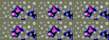 Üzerinde yeşil renkte karalamalar olan çiçek desenleri çiz. Raster illüstrasyonu.