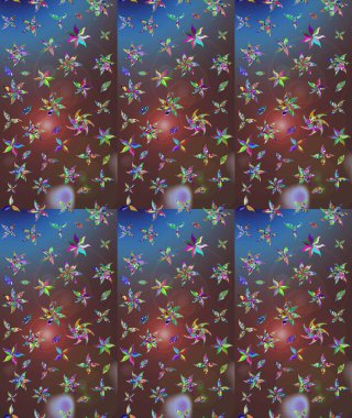 Raster Illustrasyon 'daki Çiçek Deseni' nin son moda çizimi. Renkli Yaz Temalı eskiz kalıbı. Düz Çiçek Elementleri Tasarımı. Kahverengi renkte çiçekler.