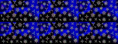 Raster illüstrasyonu. Mavi renkli çiçekler. El çizimi çiçekli soyut çizim deseni.