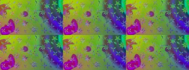 Düz Çiçek Elementleri Tasarım Raster illüstrasyonu. Çiçekli çiçek deseni, suluboya. Yeşil renkli çiçekler. Renkli Bahar Teması Eskiz Şablonu.