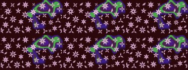 Raster Çiçek İllüstrasyonu 'nun şirin tekstili. Kahverengi renkli etnik çiçeklerle zarif bir eskiz deseni..