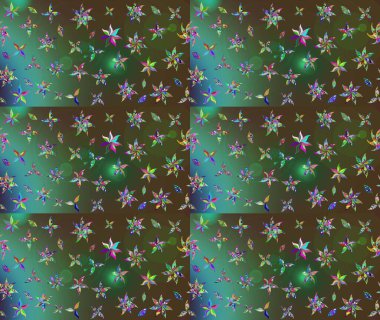 Yeşil renkli etnik çiçeklerle süslenmiş zarif bir eskiz şekli. Asya Tekstil 'inde Raster Çiçek İllüstrasyonu.