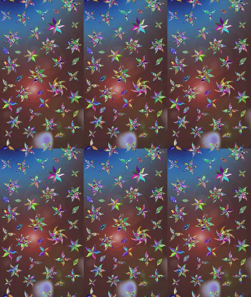 Raster Illustrasyon 'daki Çiçek Deseni' nin son moda çizimi. Renkli Yaz Temalı eskiz kalıbı. Düz Çiçek Elementleri Tasarımı. Kahverengi renkte çiçekler.