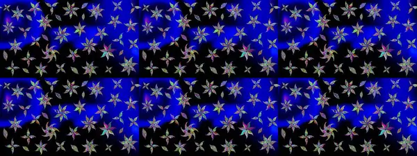 Raster illüstrasyonu. Mavi renkli çiçekler. El çizimi çiçekli soyut çizim deseni.