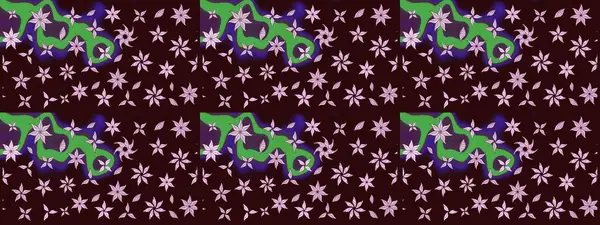 Renkli Yaz Temalı eskiz kalıbı. Düz Çiçek Elementleri Tasarımı. Raster Illustrasyon 'daki Çiçek Deseni' nin son moda çizimi. Kahverengi renkte çiçekler.