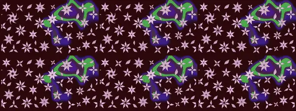 Raster Çiçek İllüstrasyonu 'nun şirin tekstili. Kahverengi renkli etnik çiçeklerle zarif bir eskiz deseni..