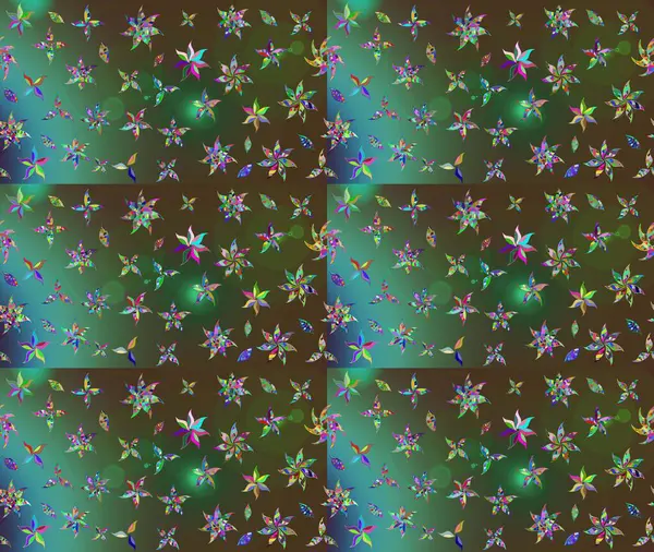 Yeşil renkli etnik çiçeklerle süslenmiş zarif bir eskiz şekli. Asya Tekstil 'inde Raster Çiçek İllüstrasyonu.