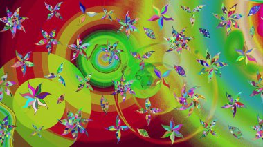 Yeşil renklerde. Raster illüstrasyonu. Çiçek buketleriyle klasik tarzda eskiz deseni.