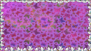 Raster geleneksel halk güzel dekoru menekşe ve mor arka plan giyim tasarımı için. Sevimli moda kelebekler.