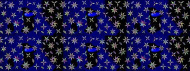 Raster illüstrasyonu. Robot resim. Mavi renkli çiçekler. Şirin çiçek elementleri..