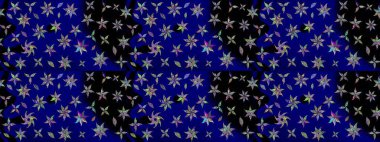 Düz Çiçek Elementleri Tasarımı. Raster Illustrasyon 'daki Çiçek Deseni' nin son moda çizimi. Mavi renkli çiçekler. Renkli Yaz Teması çizim şablonu.