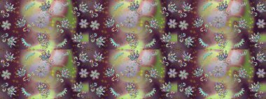 Raster illüstrasyonunda kusursuz çiçek deseni. Çiçekler suluboya tarzında kahverengi, nötr ve mor renklerde.