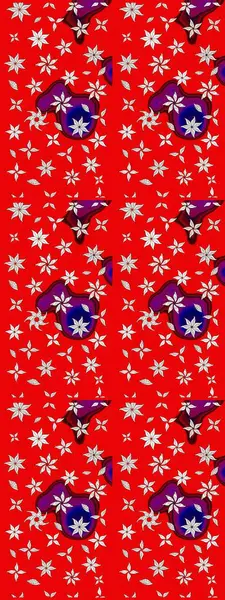 Raster illüstrasyonu. Kırmızı renklerde Asya tekstili. Çiçek desenini çiz.