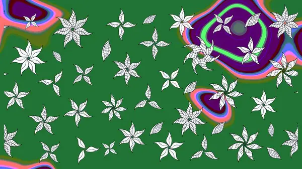 Hediye ambalaj kağıdı, tebrik kartları, posterler ve pankart tasarımı. Yeşil renkli çiçekler. Raster düz çiçek çizim deseni.