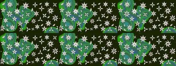 Çok renkli, zarif küçük çiçekler ve gri renkli komik böcekler, raster desen, illüstrasyon.