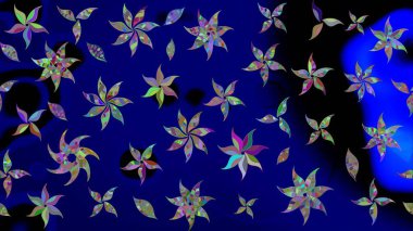 Raster Çiçek İllüstrasyonu güzel tekstil. Mavi renkli etnik çiçeklerle zarif eskiz deseni.