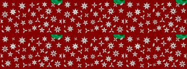 Yapraklı çiçekler ve kırmızı renklerde papatya çiçekleri. Raster - stok. Taslak arkaplan deseni.