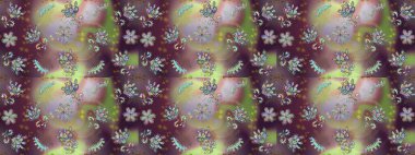 Raster illüstrasyonunda kusursuz çiçek deseni. Çiçekler suluboya tarzında kahverengi, nötr ve mor renklerde.