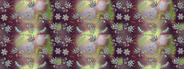 Raster illüstrasyonunda kusursuz çiçek deseni. Çiçekler suluboya tarzında kahverengi, nötr ve mor renklerde.