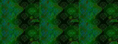 Raster illüstrasyonunda kusursuz çiçek deseni. Yeşil, mavi ve siyah renkte çiçekler. Düz Çiçek Elementleri Tasarımı. Renkli Bahar Teması Kusursuz Arkaplan.