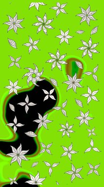 Çiçekli karalama şeklinde Raster çiçek deseni. Raster illüstrasyonu. Yumuşak, yeşil renkte bahar çiçekleri.