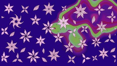 El çizimi çiçek unsurları olan soyut çizim raster deseni. Mavi maviye. Retro tekstil tasarım koleksiyonu. 1950-1960 motifleri. Çiçekli ipek eşarp..