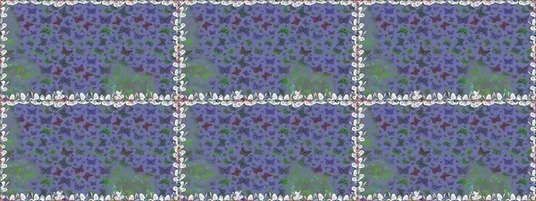 Bahar Kelebeği teması. Menekşe ve yeşil lekeli oldukça pürüzsüz kelebek kumaşı. Raster illüstrasyonu. Duvar kağıdı için böcek dokusunun tekrarı.