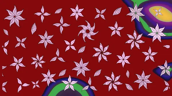 Çiçekli eskiz deseni. Suluboya çizimi. Kırmızı renkte çiçekler. El çizimi.