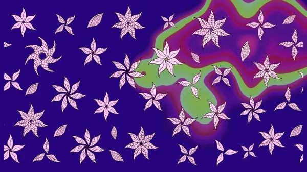 El çizimi çiçek unsurları olan soyut çizim raster deseni. Mavi maviye. Retro tekstil tasarım koleksiyonu. 1950-1960 motifleri. Çiçekli ipek eşarp..