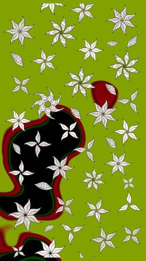 Çiçekli zambakların eskiz geçmişi. Parlak çiçekli kolaj çiçekleri yeşildir. Çiçek tasarımı için inanılmaz kolaj cennet tarzı..