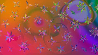 Çiçek desenli eskiz, darbeler, sıçramalar, yaz çiçekleri. Raster illüstrasyonu. Turuncu renkte çiçekler.