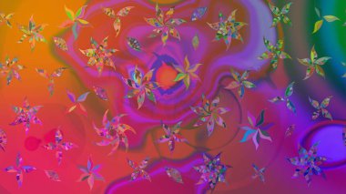 Raster deseni. Bahar çiçekleri dallı desen, mor renkler çiçekli siluet.