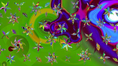 Çiçekli karalama şeklinde Raster çiçek deseni. Yeşil renkli çiçekler. Yumuşak, bahar çiçekli arka plan.