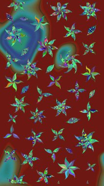 Raster illüstrasyonu. Kırmızı kıvırcık çiçekler kırmızı renklerde şekillenir. Klasik çiçek tasarım elementleri.